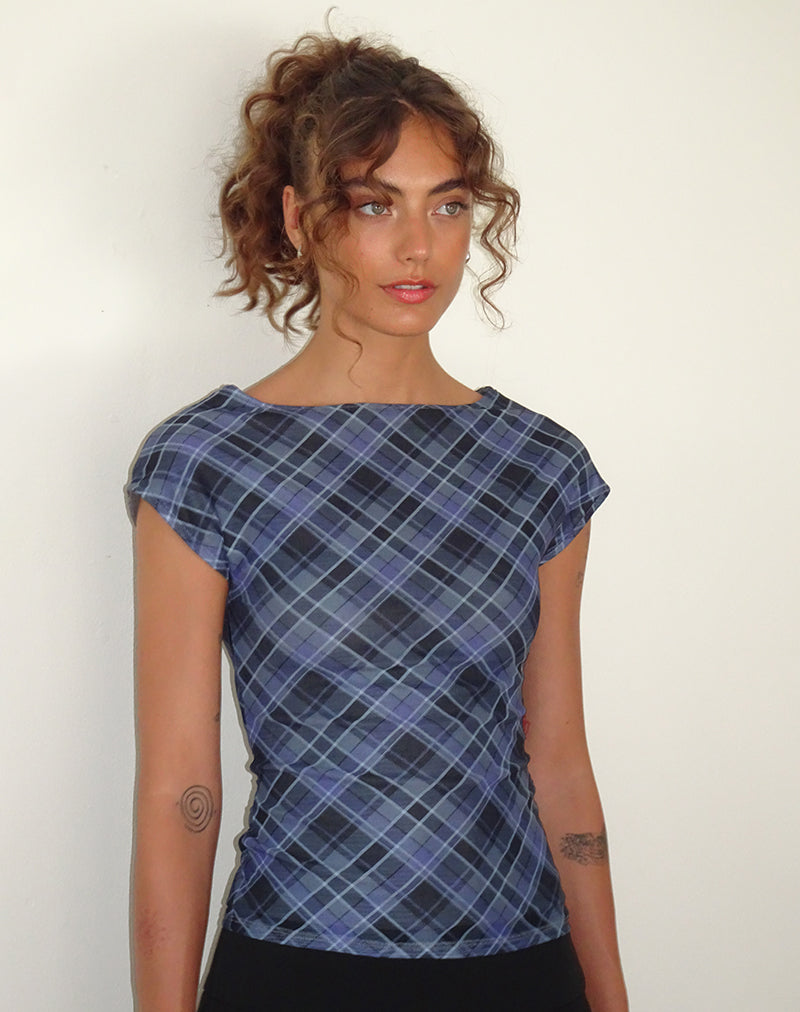 Image of Nova Top aus blau-grauem Karo-Mesh