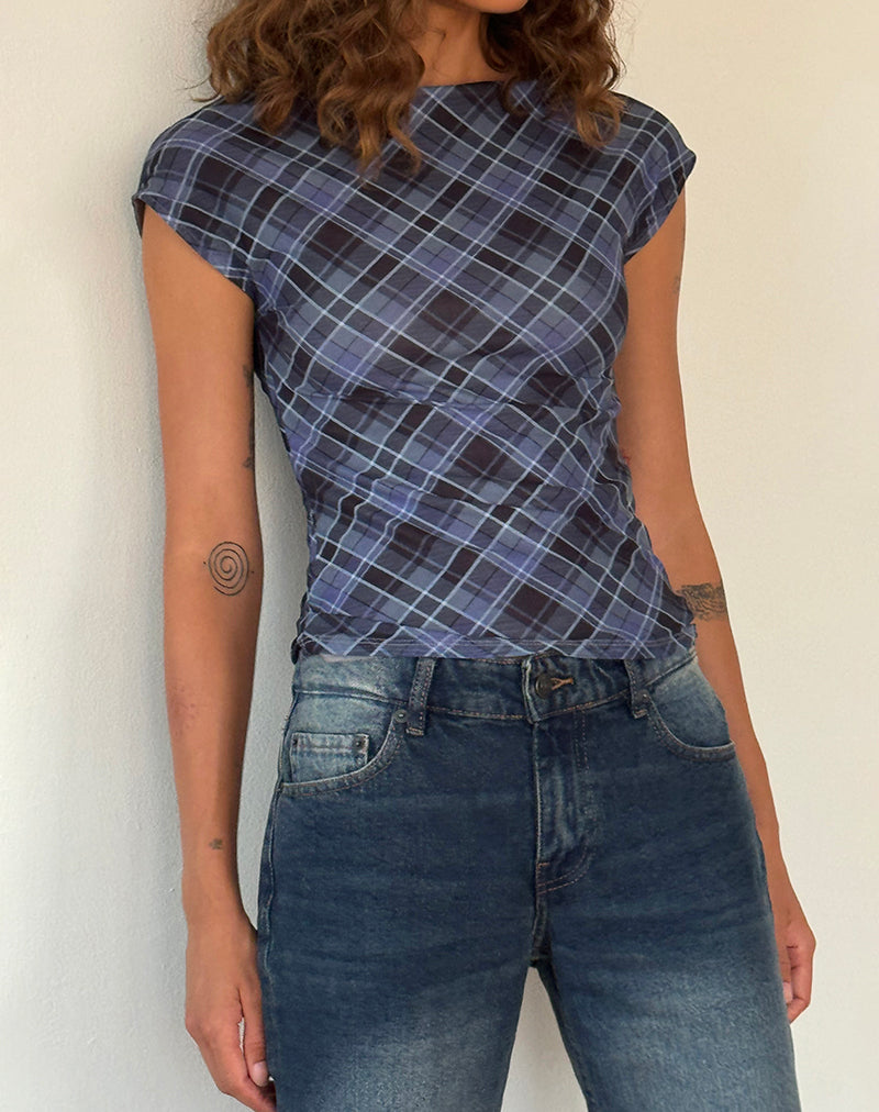 Image of Nova Top aus blau-grauem Karo-Mesh