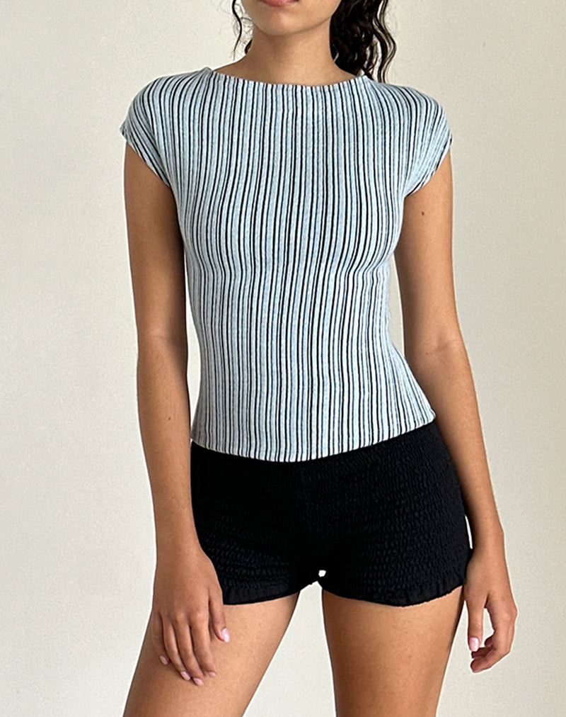 Image of Nova Top in Jersey Blau und Schwarz gestreift