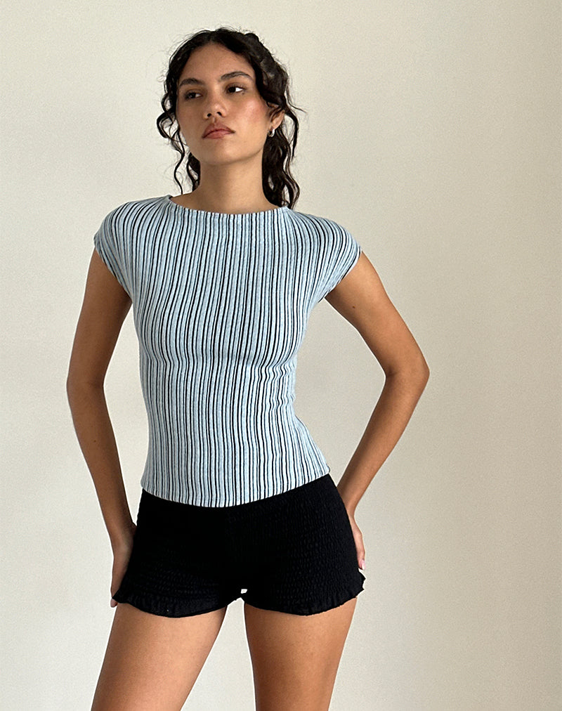 Image of Nova Top in Jersey Blau und Schwarz gestreift