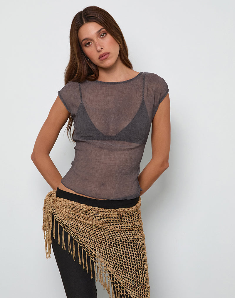Nova Top aus grauem Crinkle-Chiffon