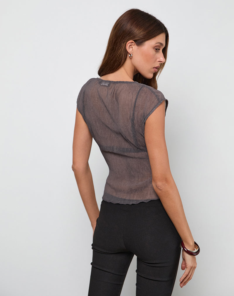 Image of Nova Top aus grauem Crinkle Chiffon