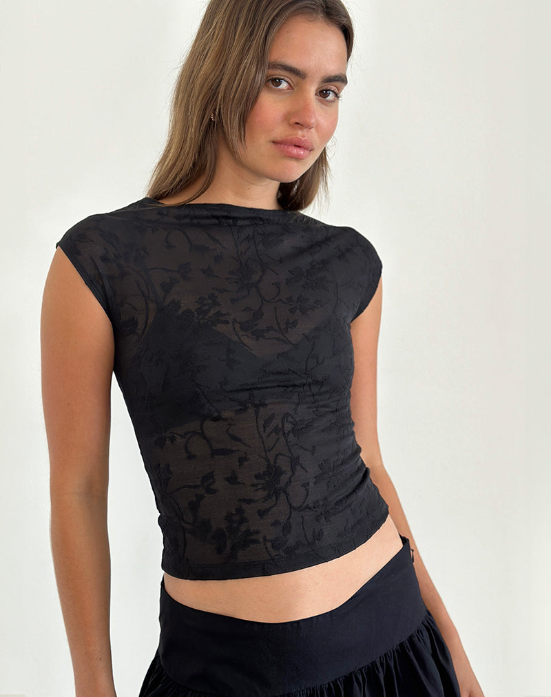Image of Nova Top in Flower Mesh Schwarz