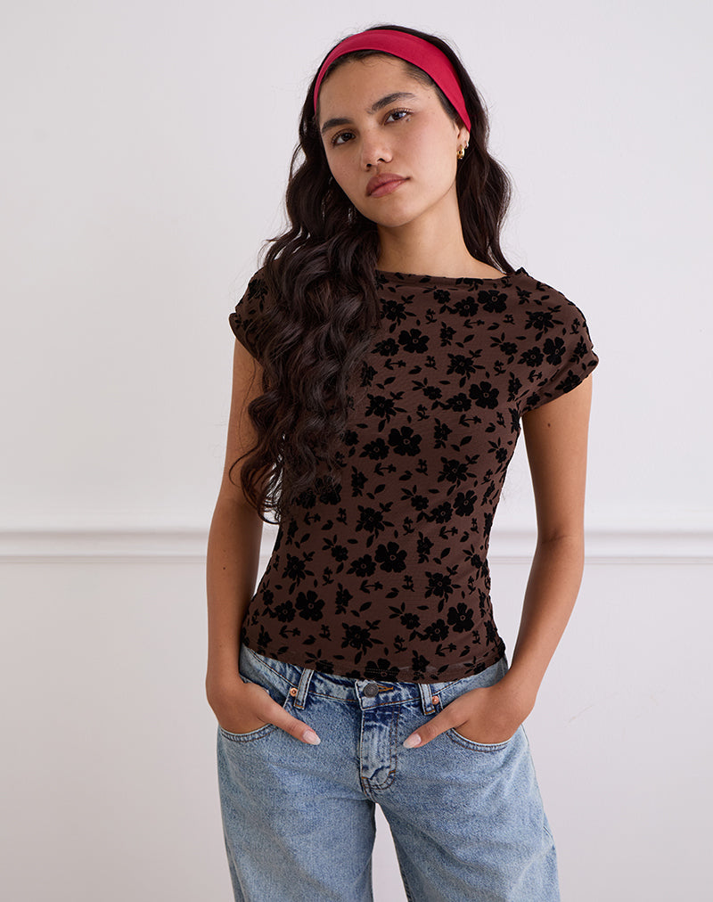 Image of Nova Top in Garden Floral Braun