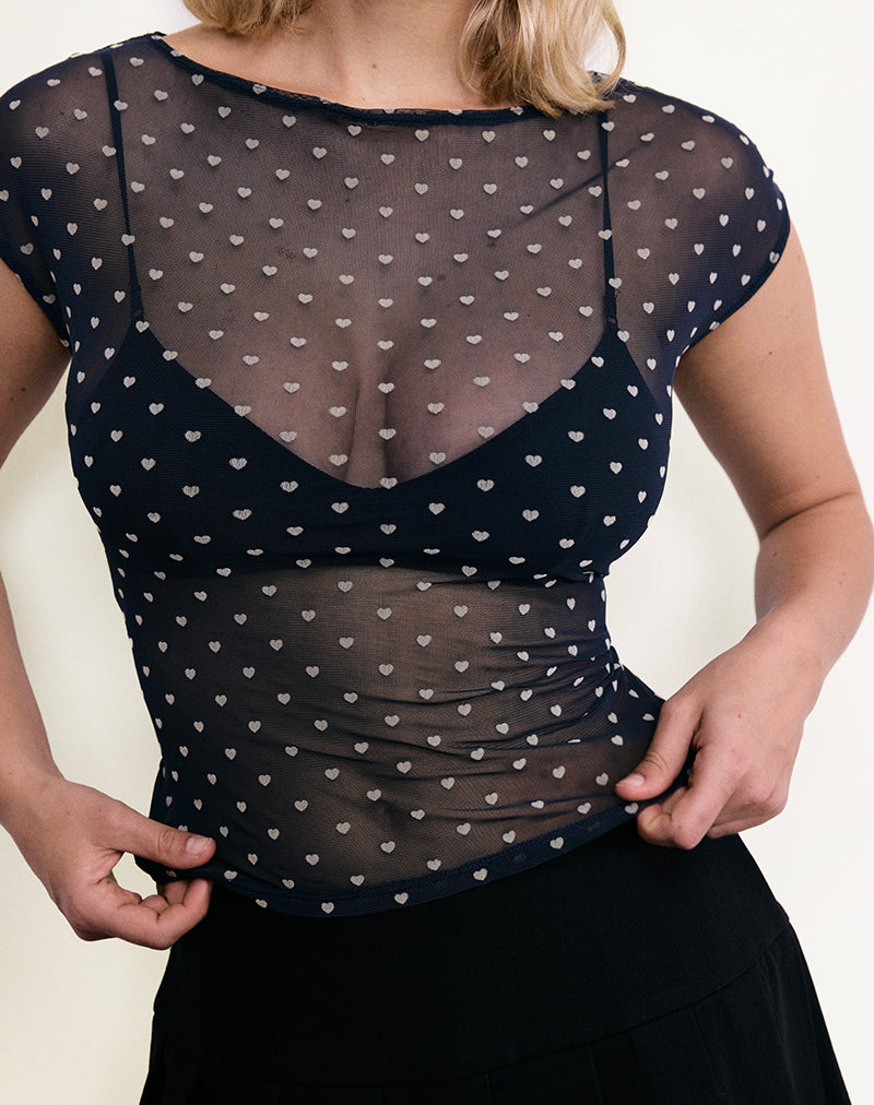 Image of Nova Top in Herzflock Navy und Gelb