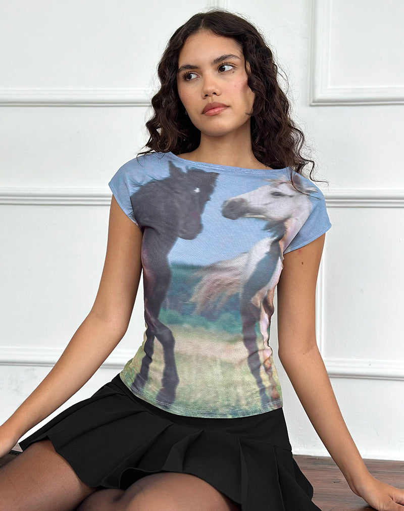 Image of Nova Top Mesh mit Pferdedruck