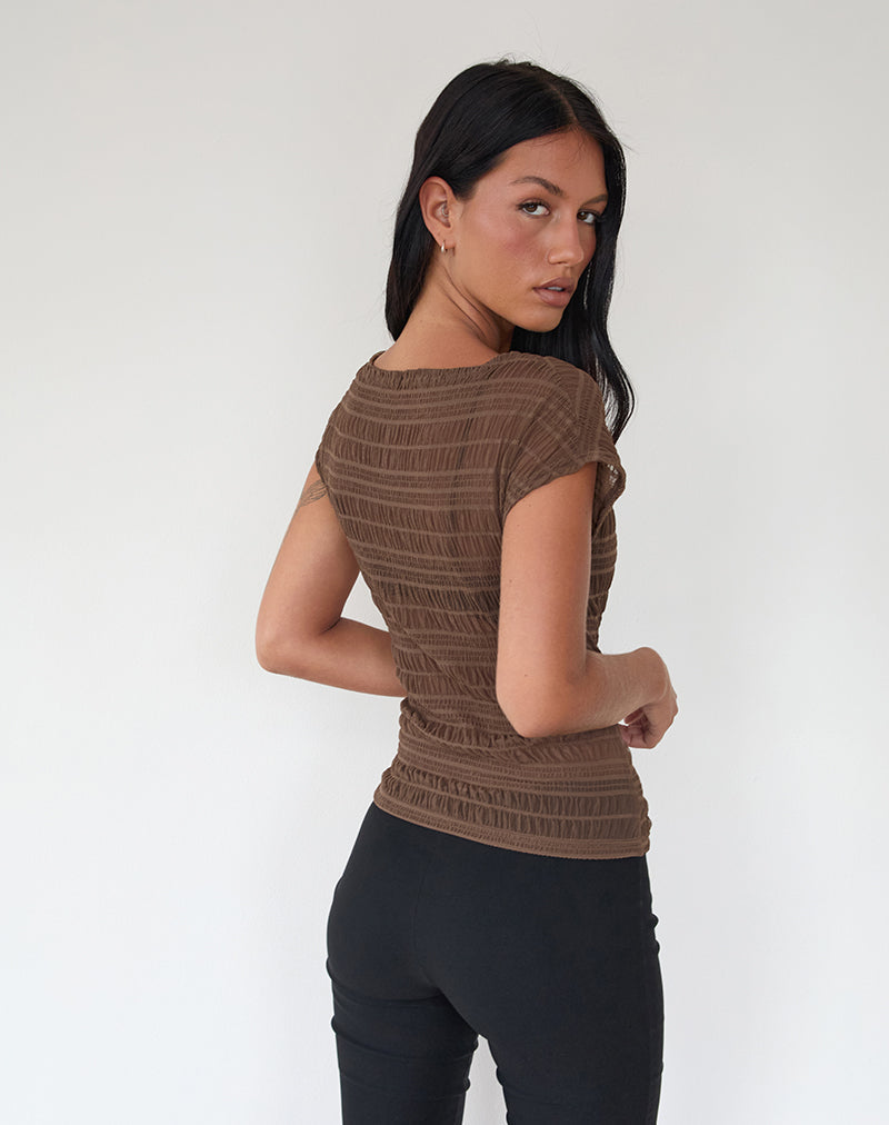 Image of Nova Rüschen-Top aus Mesh Chocolate