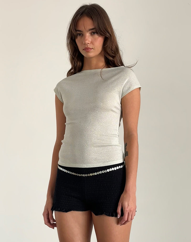 Image of Nova Top in Schimmernder Rippe Elfenbein