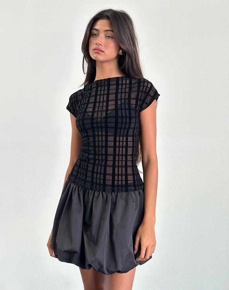 Image of Nova Top in Tonal Check Flock Schwarz