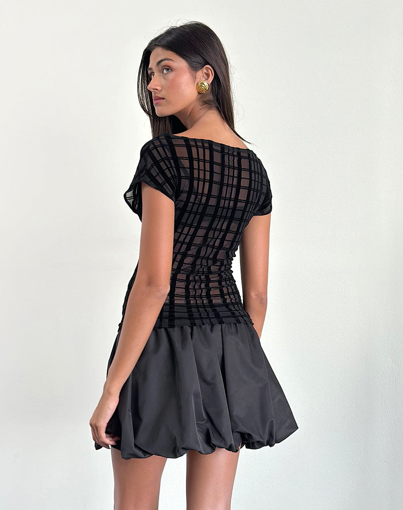 Image of Nova Top in Tonal Check Flock Schwarz