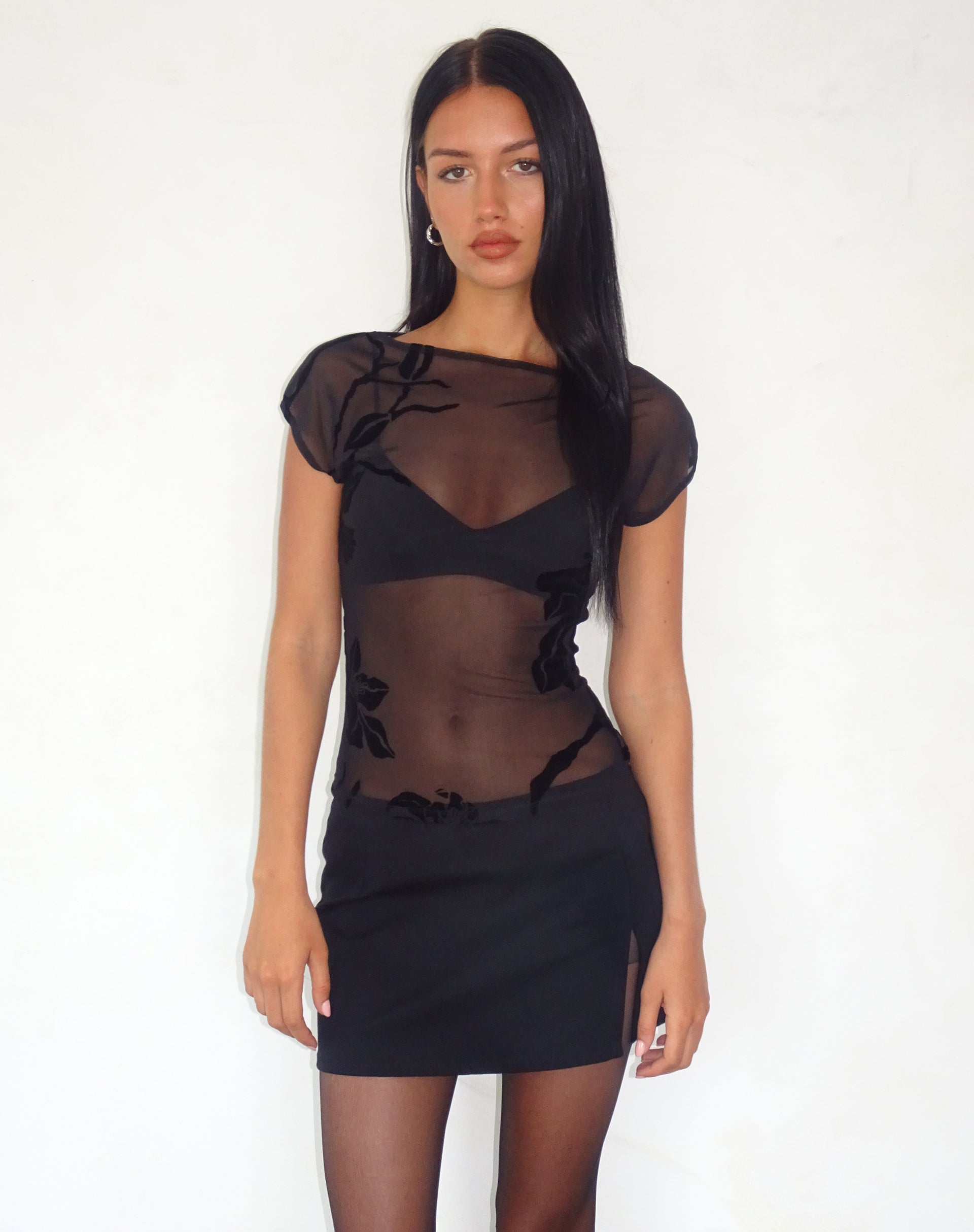 Image of Nova Top in Orchideenflock Schwarz