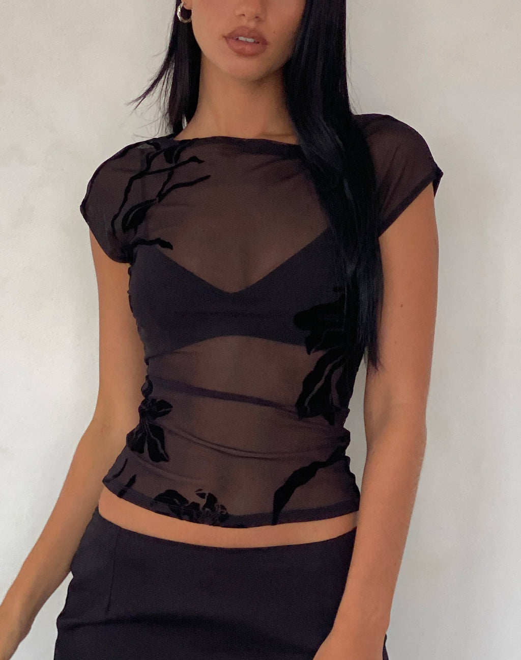 Nova Top in Orchideenflock Schwarz
