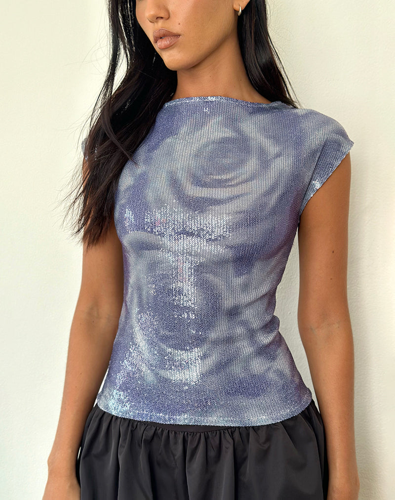 Image of Novaria Top aus Pailletten Abstrakt Rose Grau