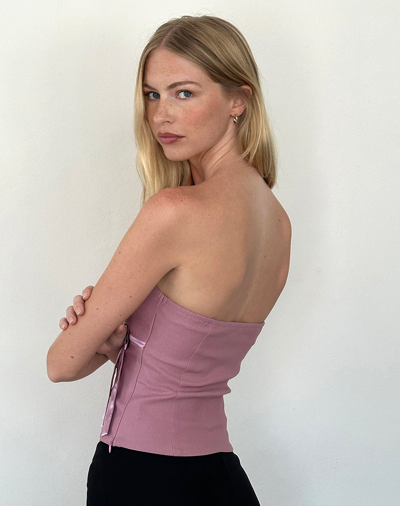 Novita Bandeau-Top mit Schleifen-Detail in Tailoring Dusky Pink