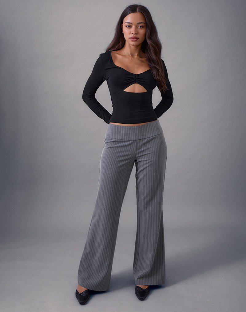 Image of Nyala Langärmeliges Top mit Ausschnitt aus Rayon Jersey Schwarz