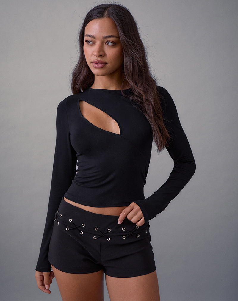 Linaya Lace Up Hot Pant in Tailoring Schwarz