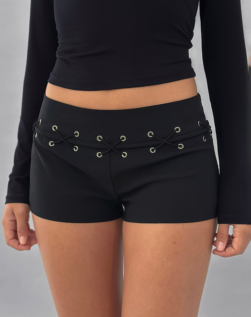 Linaya Lace Up Hot Pant in Tailoring Schwarz