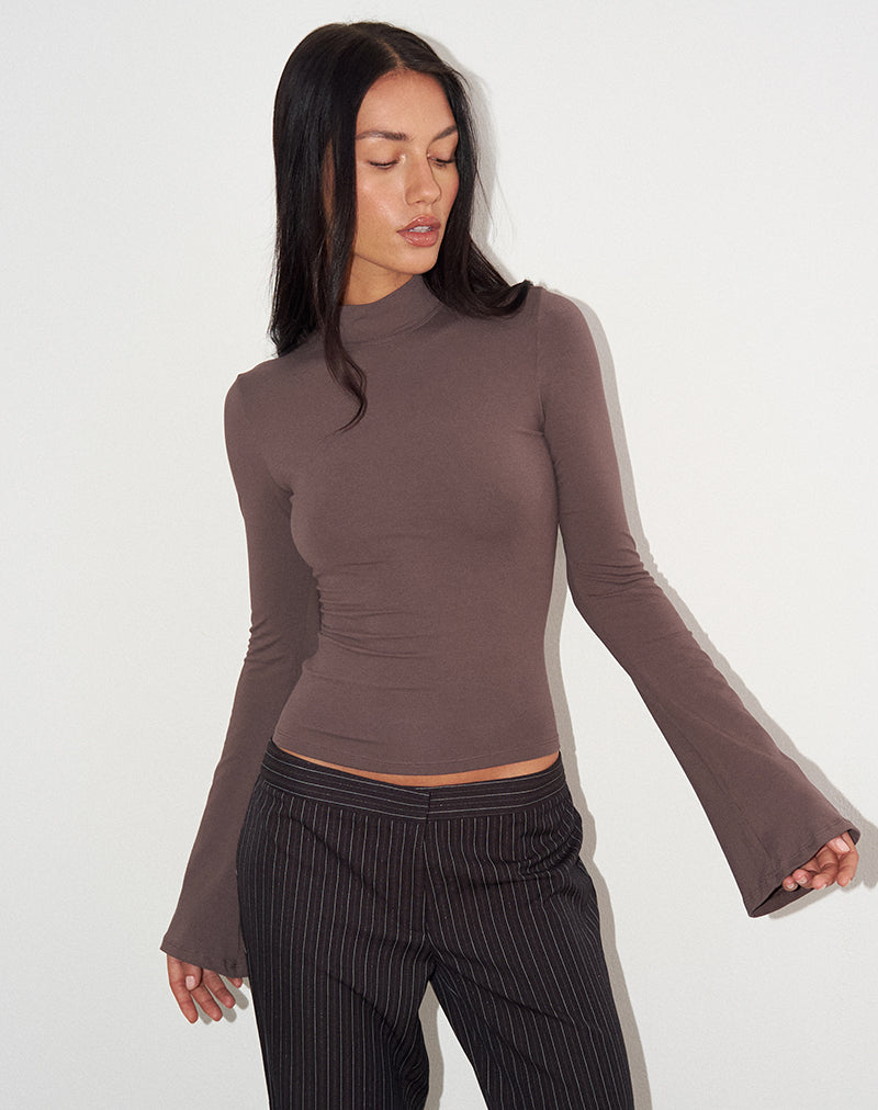 Bild von Nell High Neck Long Sleeve Top in Jersey Coffee Quartz