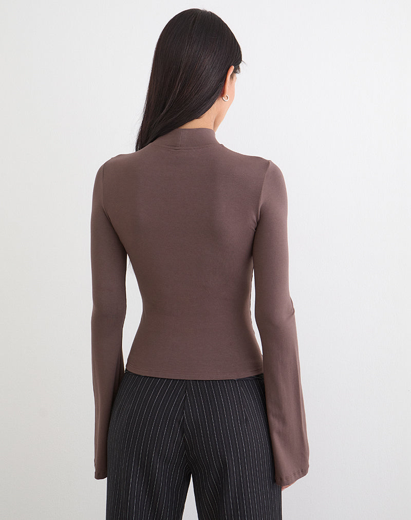 Bild von Nell High Neck Long Sleeve Top in Jersey Coffee Quartz