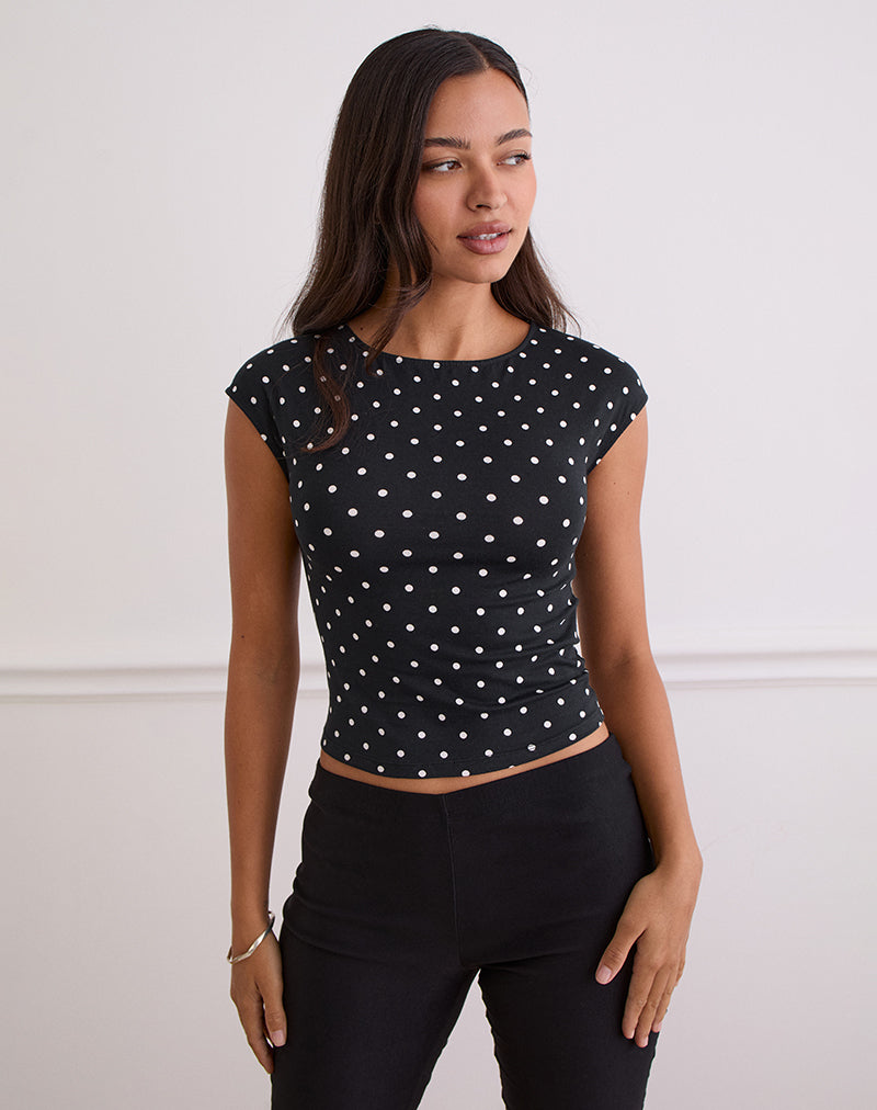 Nova Top aus schwarzem Polka-Jersey