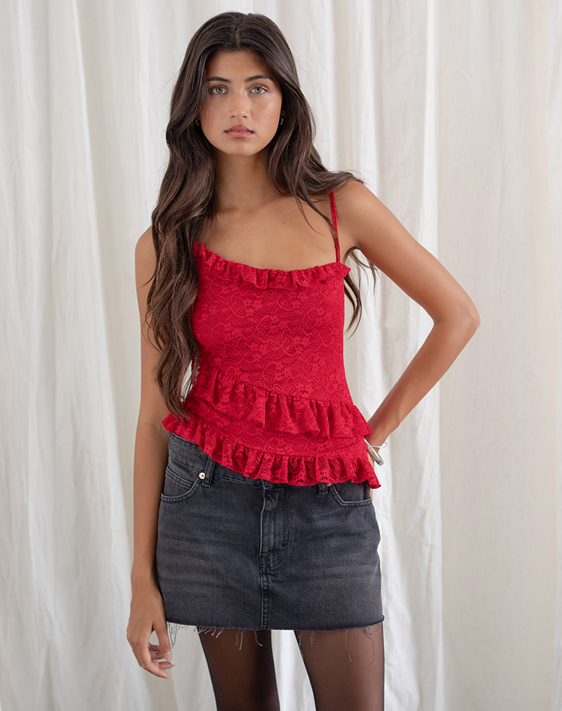 Image of Octavia Asymmetrisches Cami-Top aus Spitze Rot