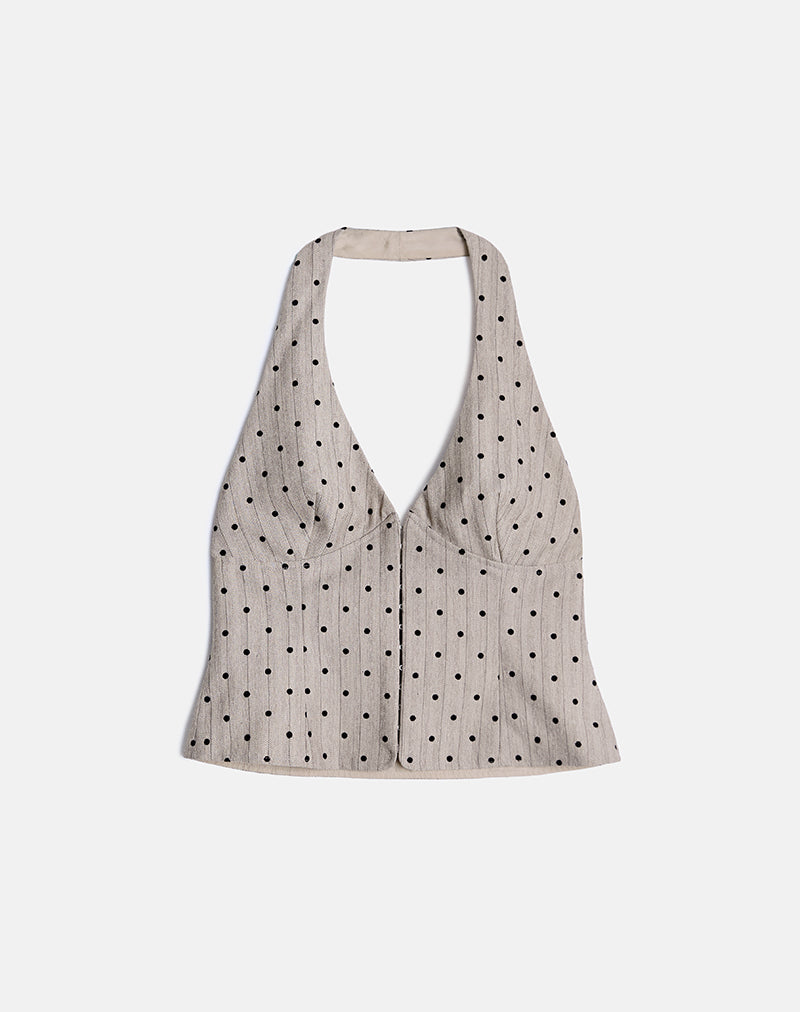 Image of Odin Vest Top in Beige mit Polka Nadelstreifen