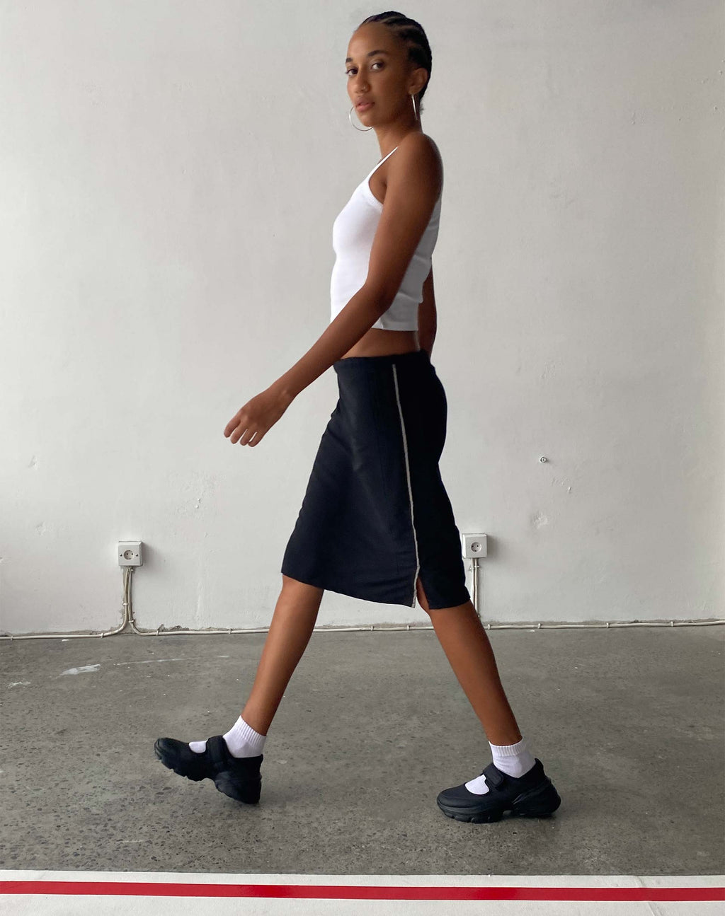 Ashlyn Cargo Midirock in Schwarz mit weißen Streifen