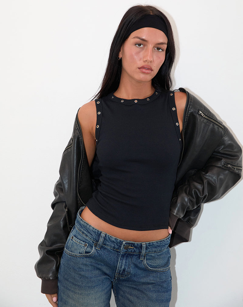 Bild von Omari Eyelet Tank Top in Rib Schwarz
