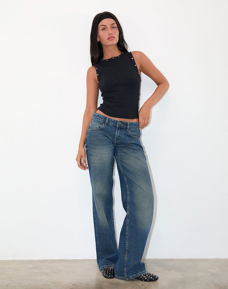 Bild von Omari Eyelet Tank Top in Rib Schwarz