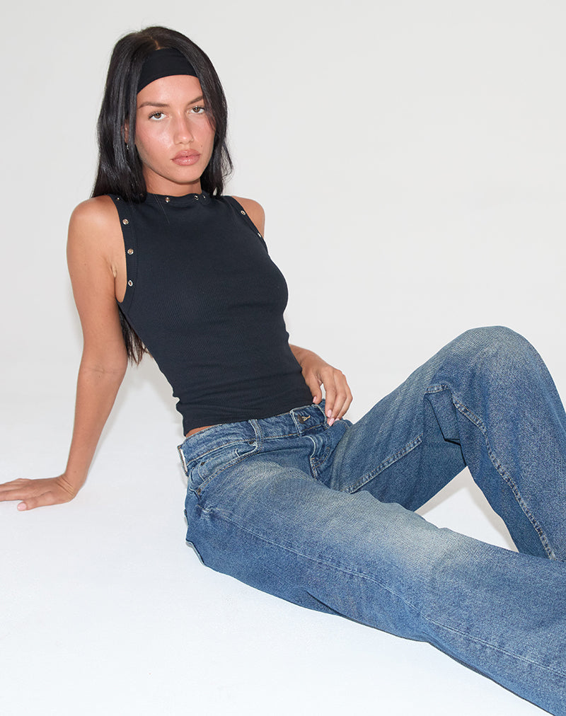 Bild von Omari Eyelet Tank Top in Rib Schwarz