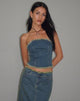 Image of Omas Denim Bandeau Top in Braun Blau Acid Wash