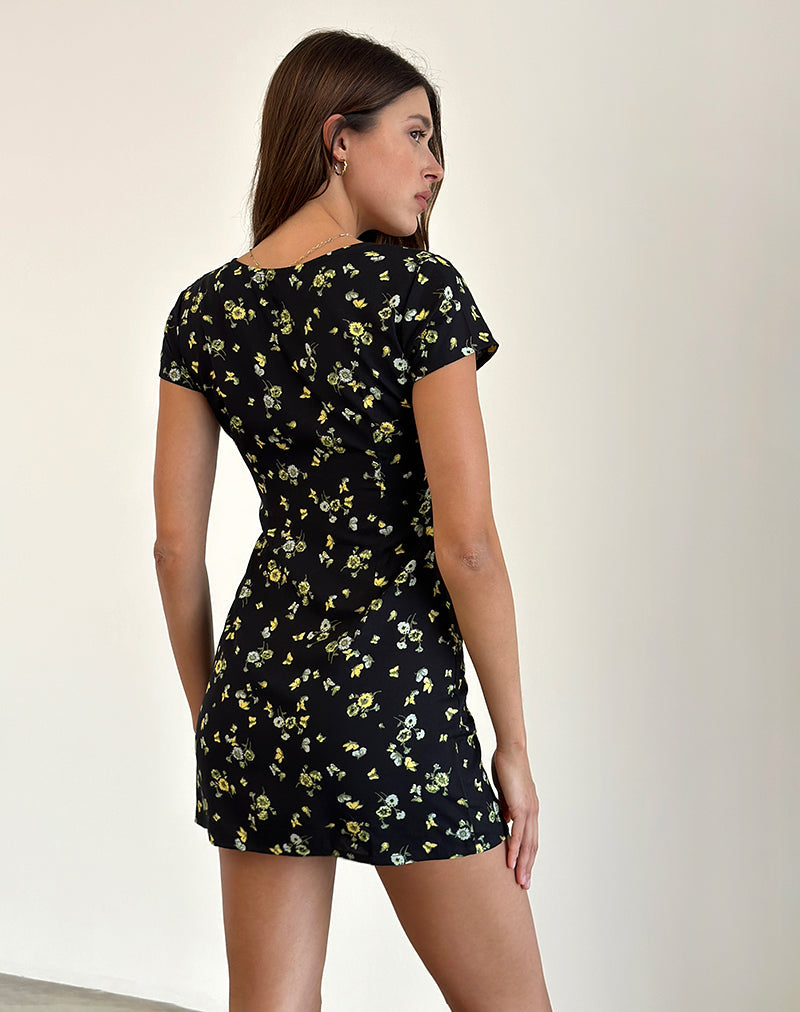 Image of Omoni Minikleid in Zitrone und Limone Schwarz