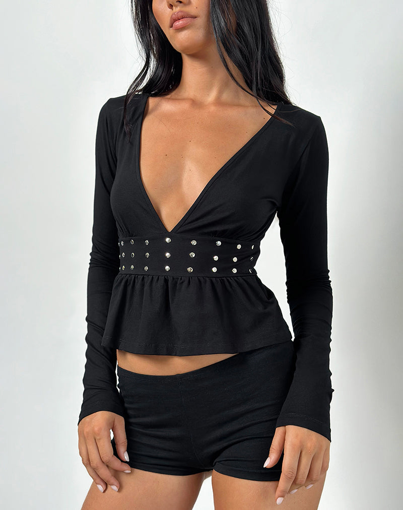 Ophay Top aus schwarzem Jersey mit Nieten