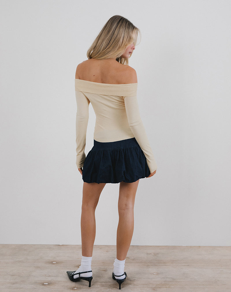 Image of Orianne Langärmeliges Bardot-Top aus Strick Buttercreme