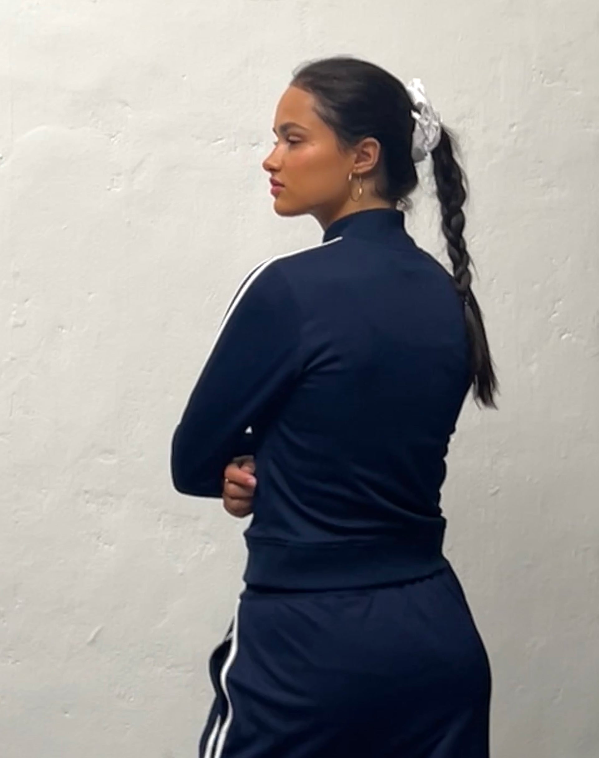 Image of Orion Zip Up Pullover in Navy mit weißen Streifen und M-Stickerei