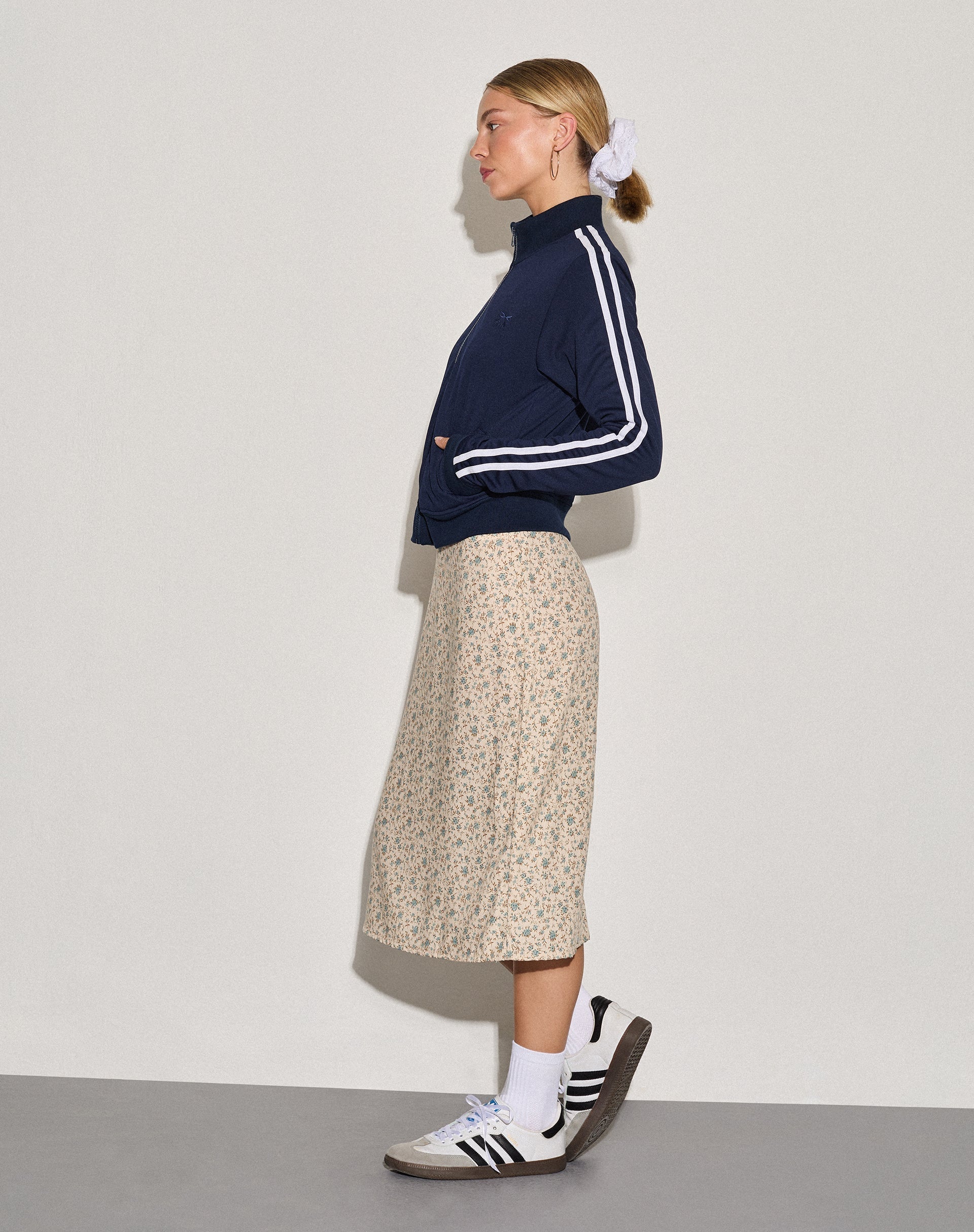 Image of Orion Zip Up Pullover in Navy mit weißen Streifen und M-Stickerei
