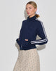 Image of Orion Zip Up Pullover in Navy mit weißen Streifen und M-Stickerei