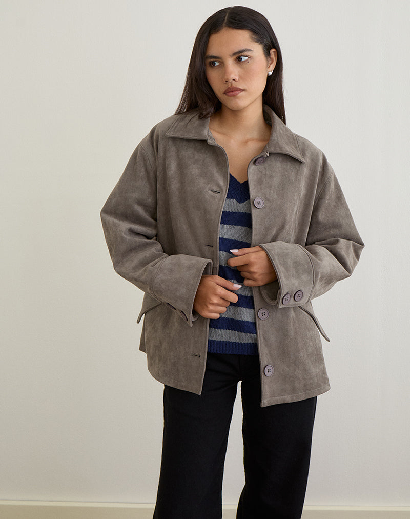 Image of Orson Jacke aus Wildlederimitat Olive Grau