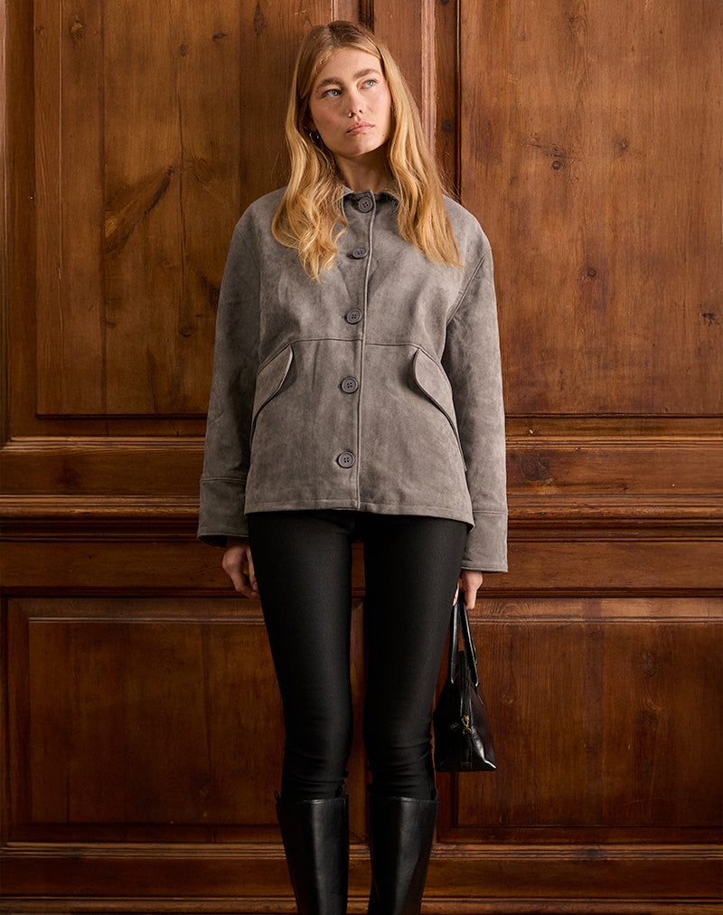 Image of Orson Jacke aus Wildlederimitat Olive Grau