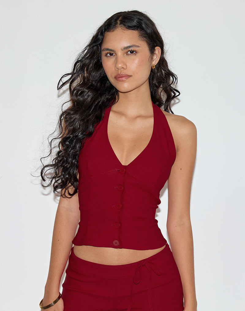 Ortee Neckholder-Top in Tailoring Rot