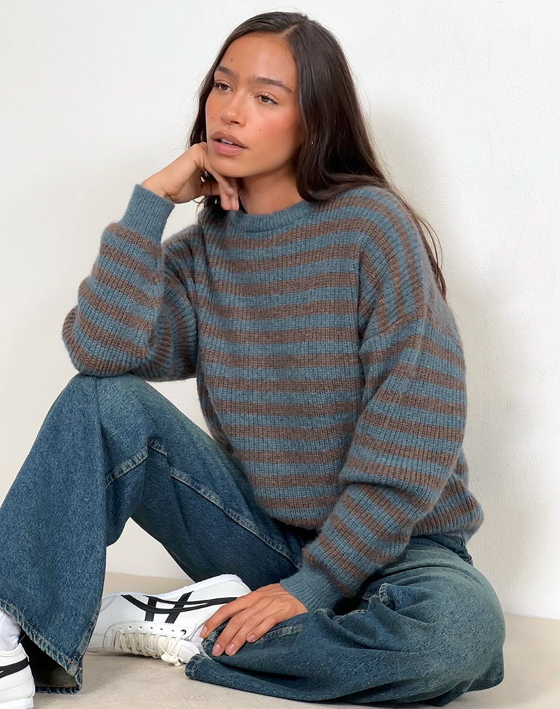 Image of Orvala Strickpullover in Schiefer und Braun gestreift