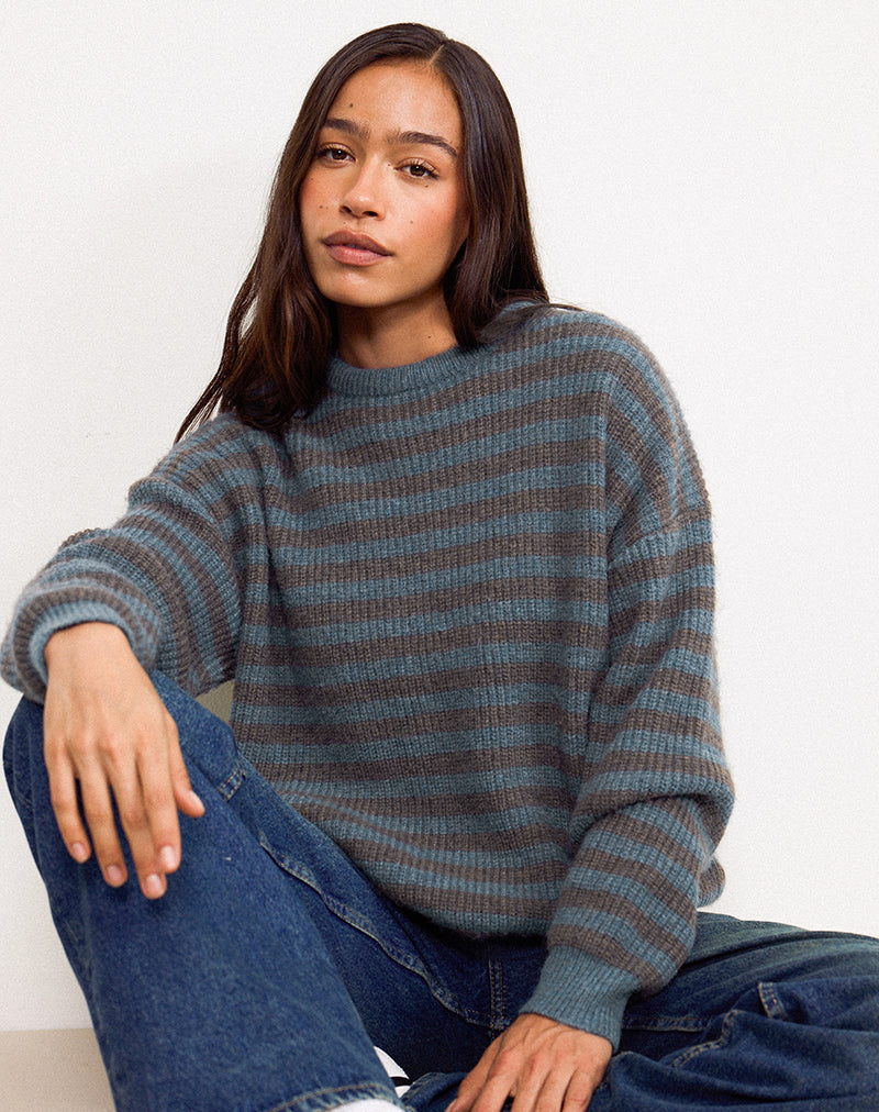 Orvala Strickpullover in Schiefer und Braun gestreift