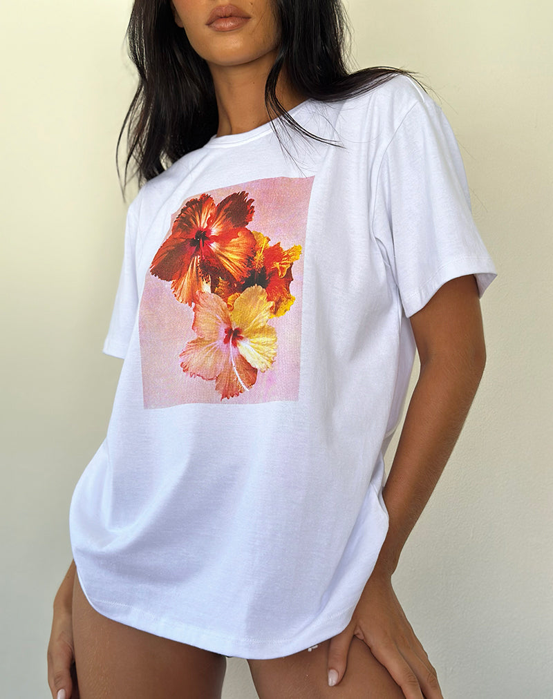 Bild von Oversized Basic Tee in Weiß Hibiskus
