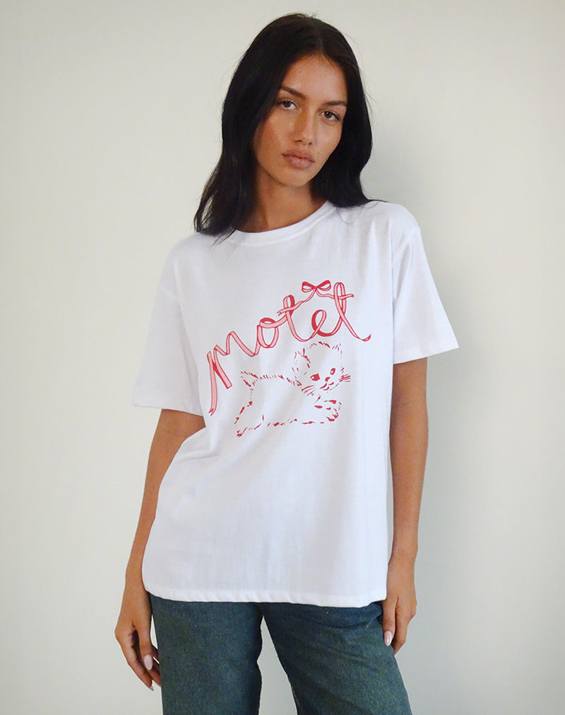 Bild von Oversized Basic Tee in Weiß mit Kitty