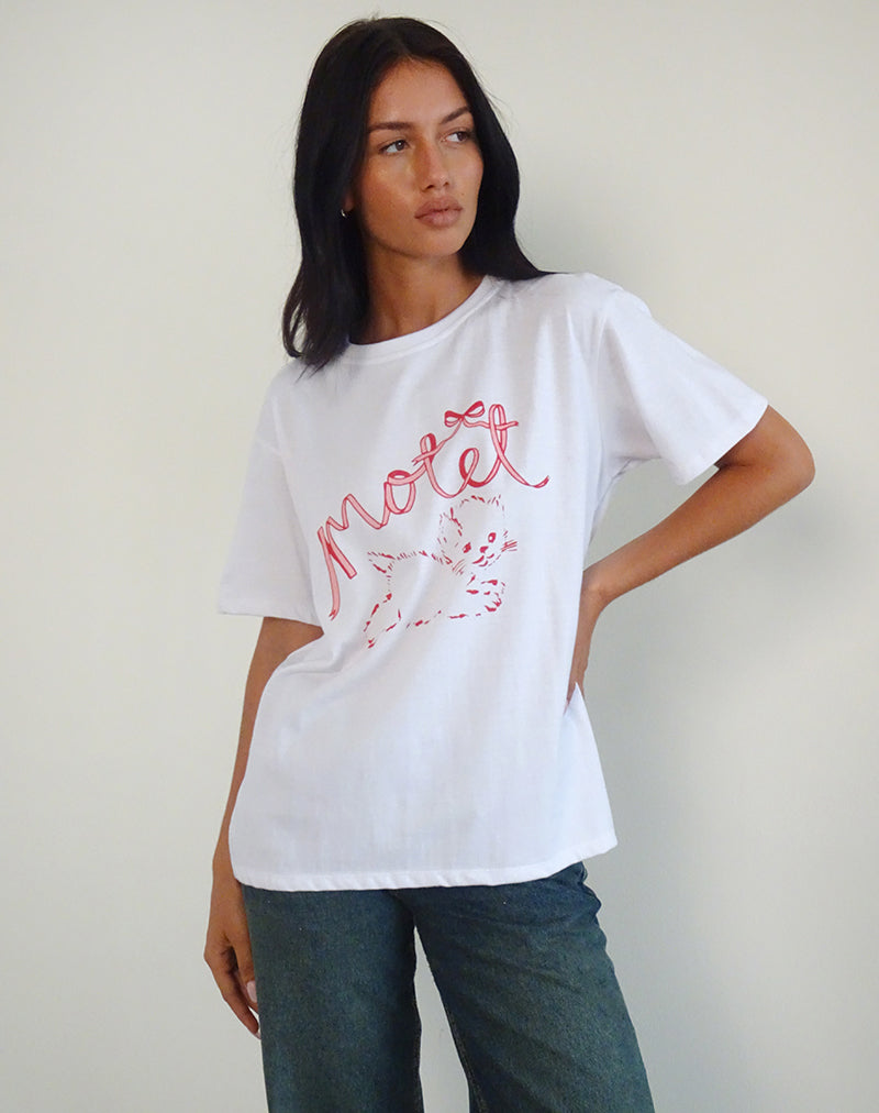 Bild von Oversized Basic Tee in Weiß mit Kitty