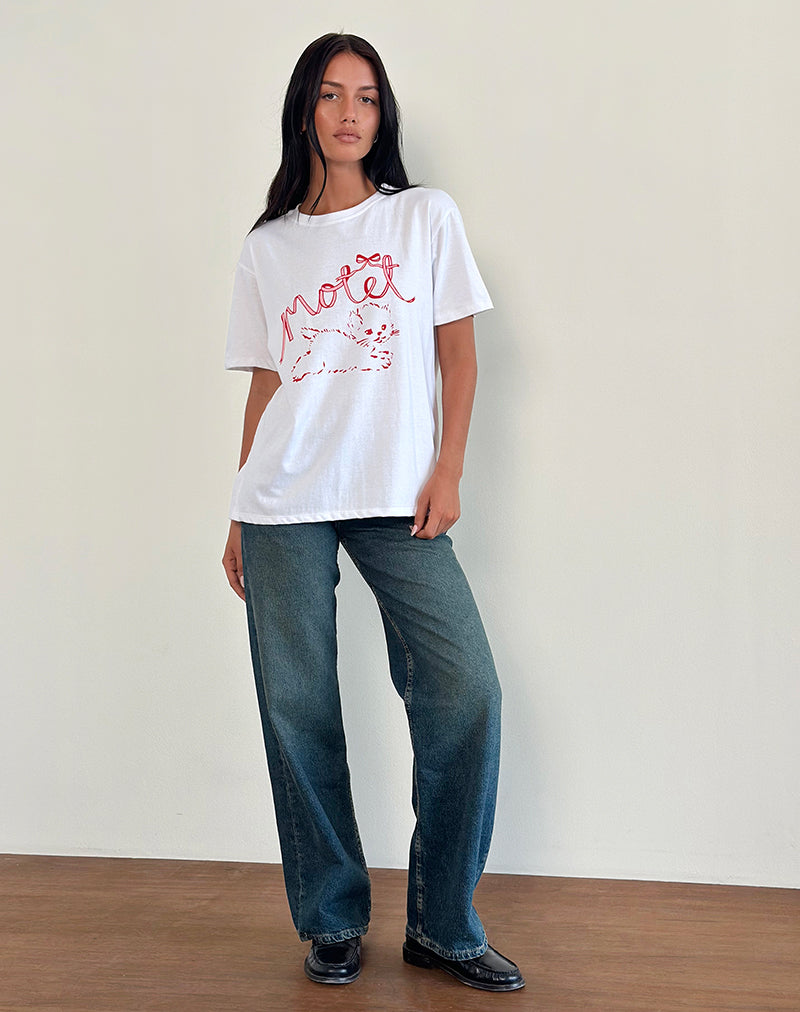 Bild von Oversized Basic Tee in Weiß mit Kitty