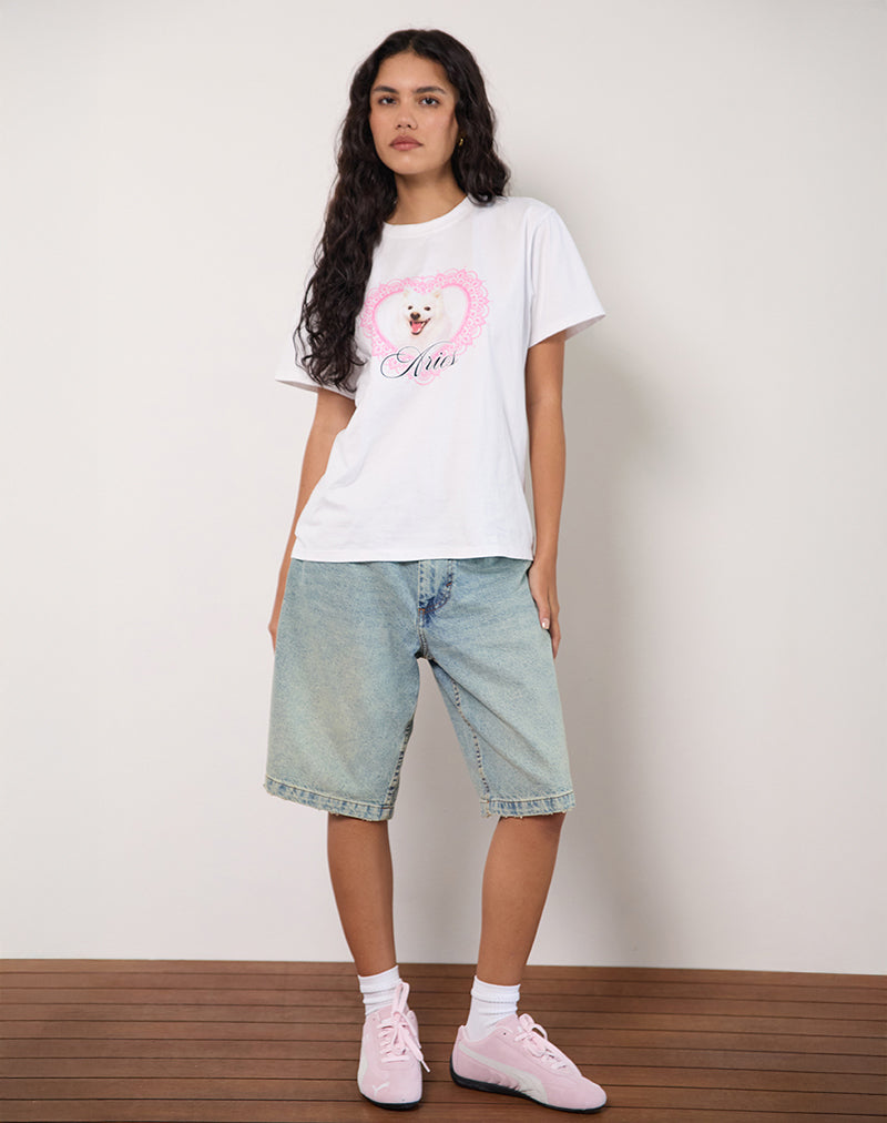 Oversize Basic Tee in Weiß mit Aries Motel Pet Print