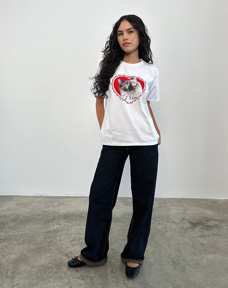 Bild von Oversized Basic Tee in Weiß mit Pisces Motel Pet