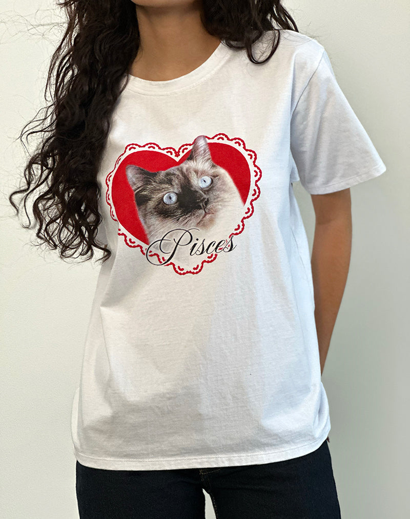 Übergroßes Basic Tee in Weiß mit Pisces Motel Pet