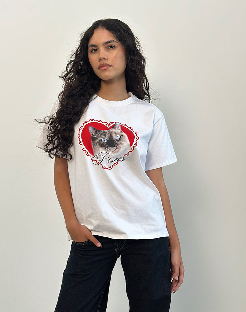 Übergroßes Basic Tee in Weiß mit Pisces Motel Pet